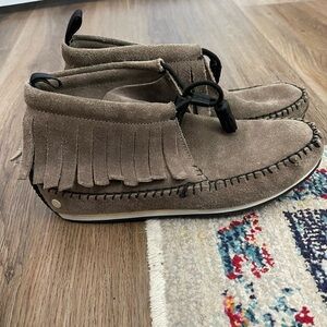 Rag & Bone Ankle Bootie Boot sz 7 Suede Leather Fringe Moc Pull-on Slip-on 37